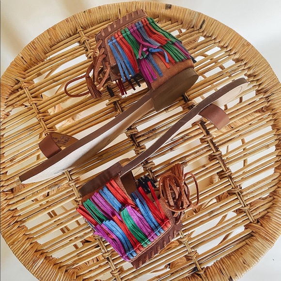 ZARA Boho Gladiator Fringe Sandals Size EU 37 | US 6.5 Womens - Picture 4 of 9